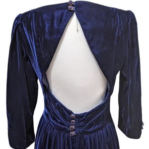 Lanz Vintage Backless Cut Out Blue Velvet Dress